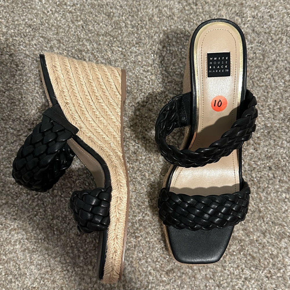 White House Black Market Black Wedge Sandals
